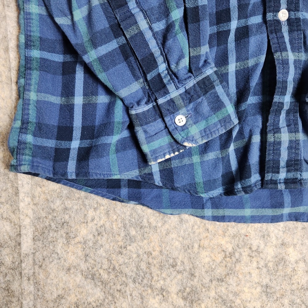 LL Bean VTG 90s Flannel Shirt Men M Blue Scotch Plaid Button Up Long Sleeve - Picture 6 of 6